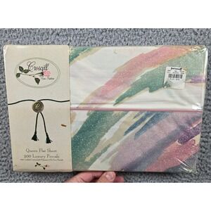 Croscill Flat Sheet Queen Multicolor Sedona 200 Percale Vintage Watercolor‎ Pink